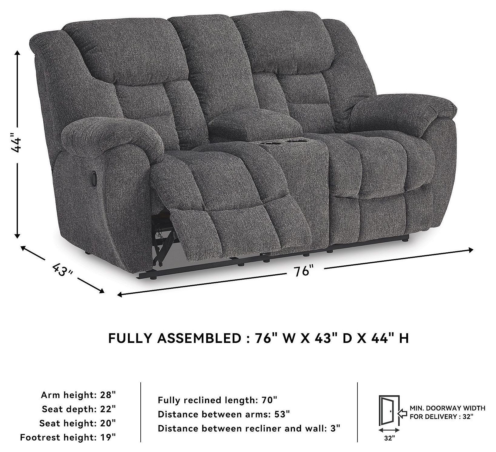 Foreside Charcoal Double Performance Fabric 76" Reclining Console Loveseat