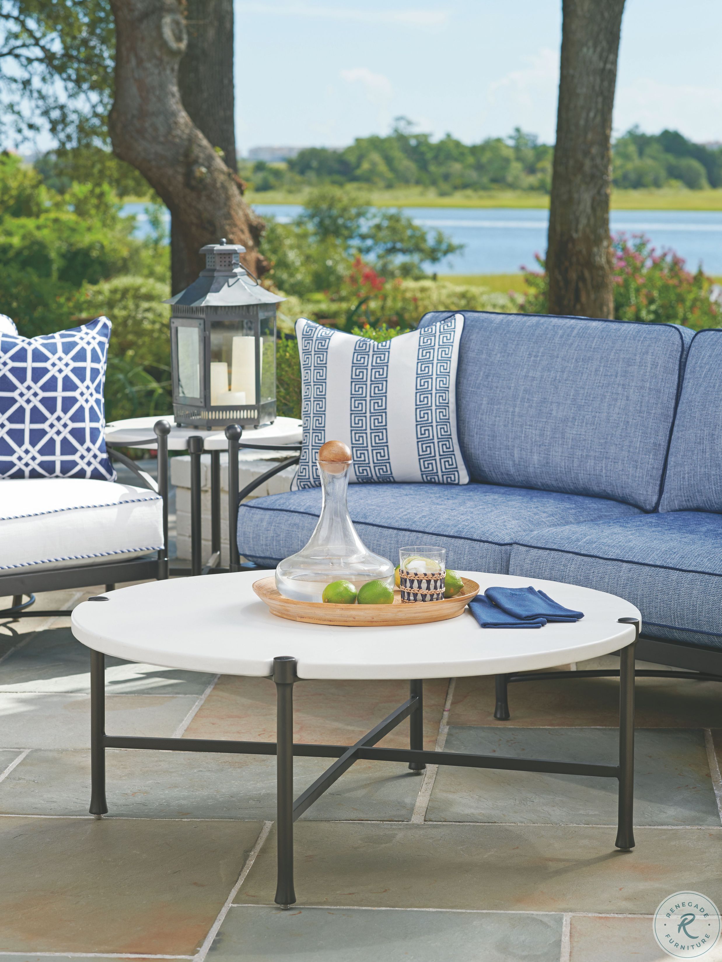 beachcroft beige outdoor living room set for sale on Misty Garden Beige Outdoor Rectangular Occasional Table Set From Tommy Bahama Coleman Furniture