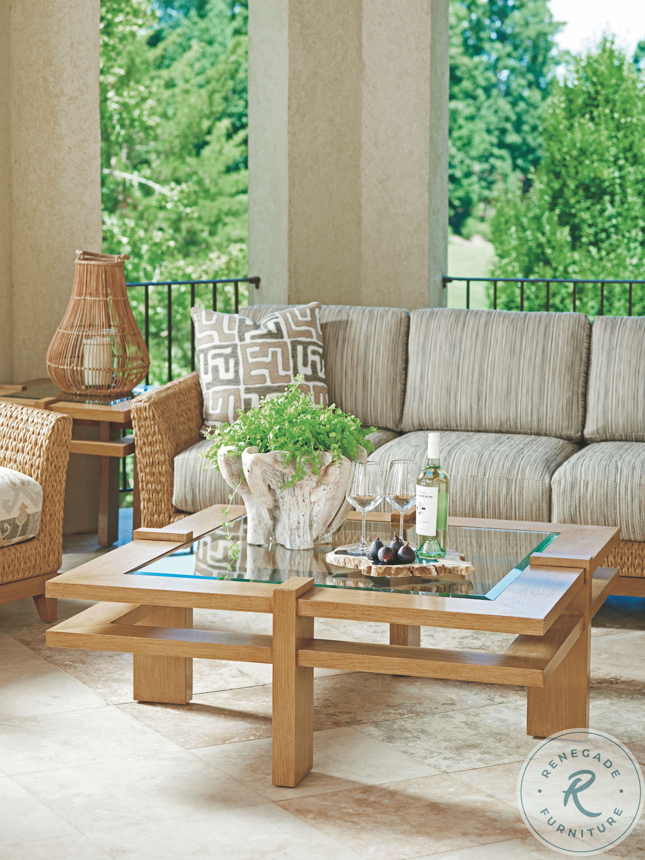 beachcroft beige outdoor living room set for sale on Misty Garden Beige Outdoor Rectangular Occasional Table Set From Tommy Bahama Coleman Furniture