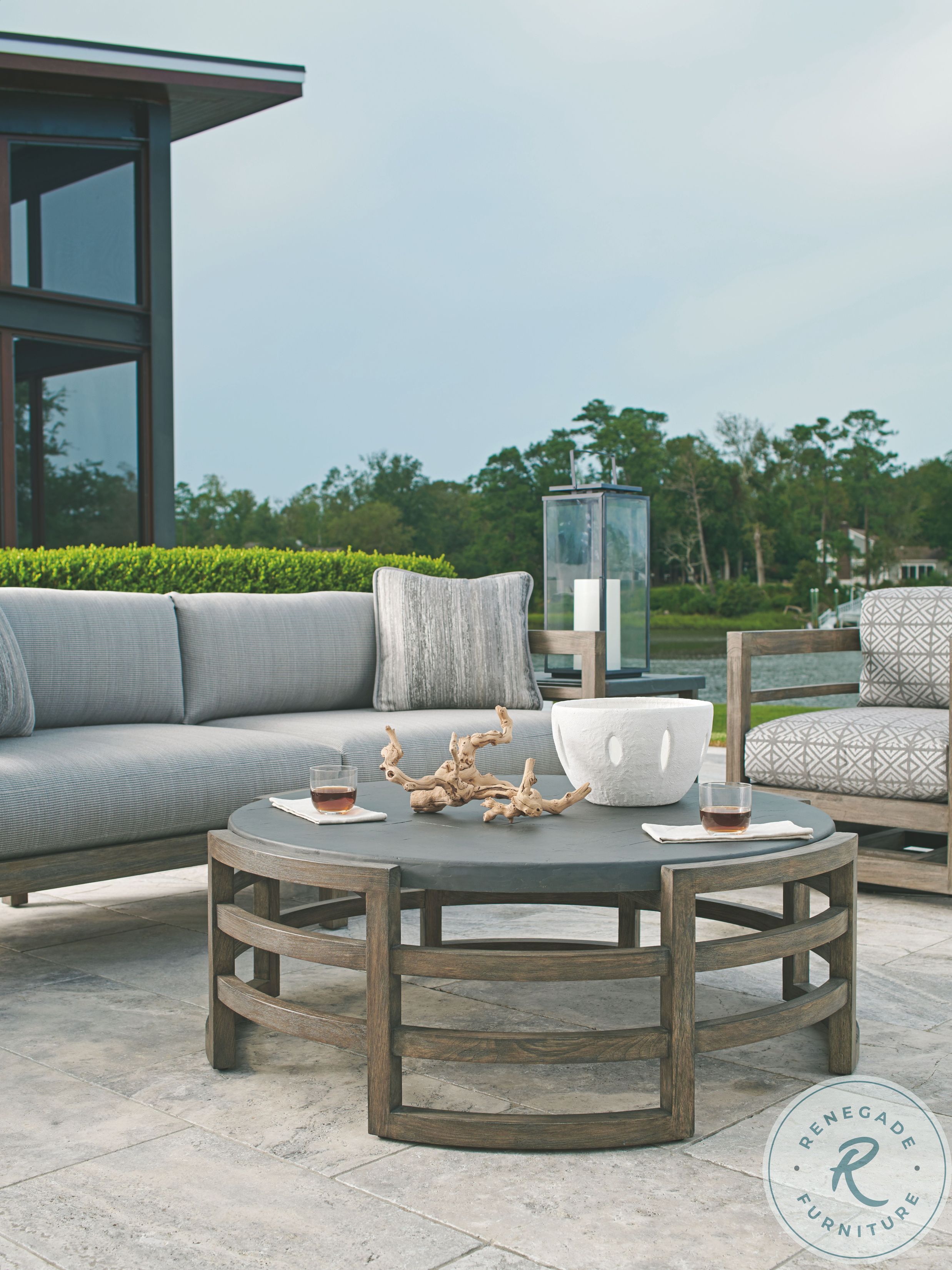 beachcroft beige outdoor living room set for sale on Silo Point Brown Outdoor Rectangular Occasional Table Set From Ashley Coleman Furniture