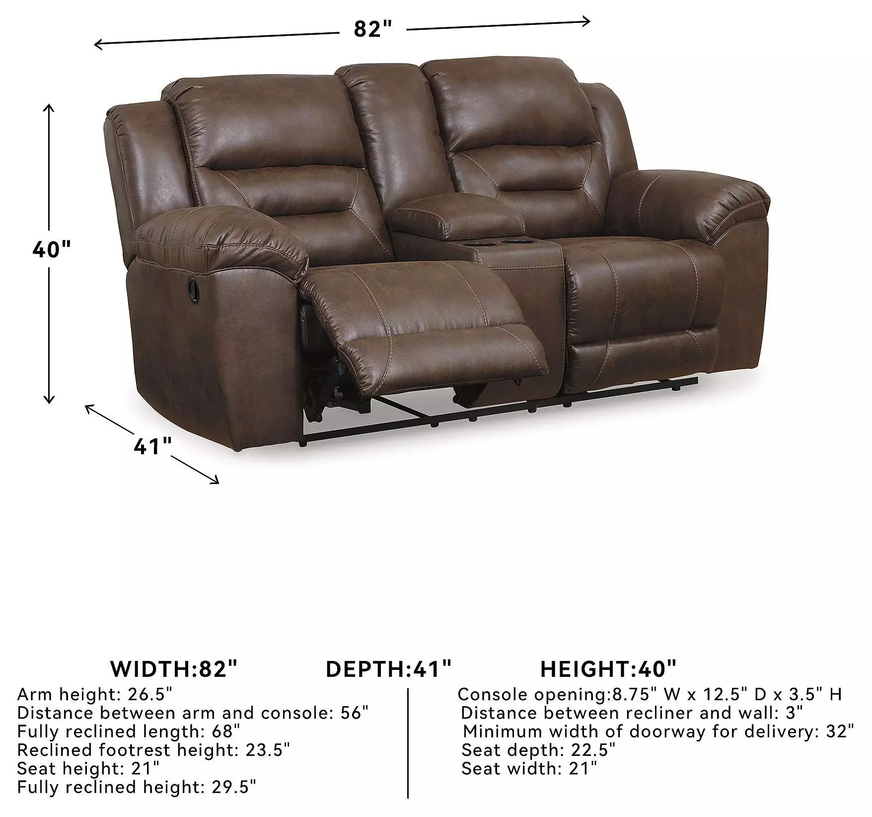 Stoneland Chocolate 82" Reclining Console Loveseat