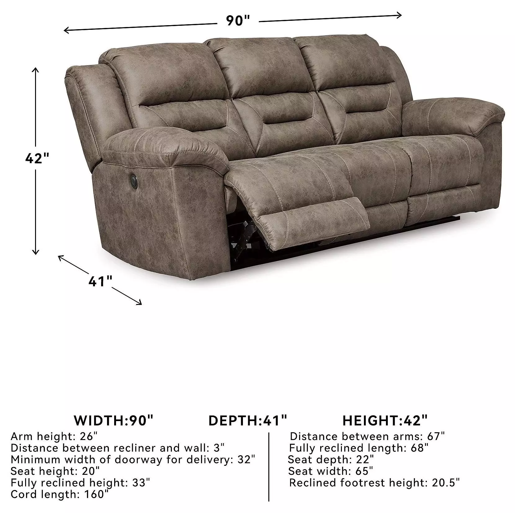 Stoneland Fossil 90" Power Reclining Sofa