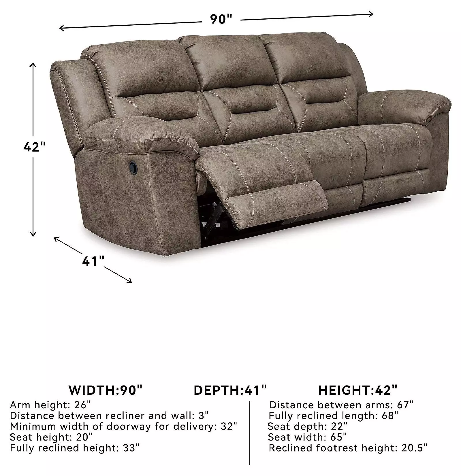 Stoneland Fossil 90" Reclining Sofa