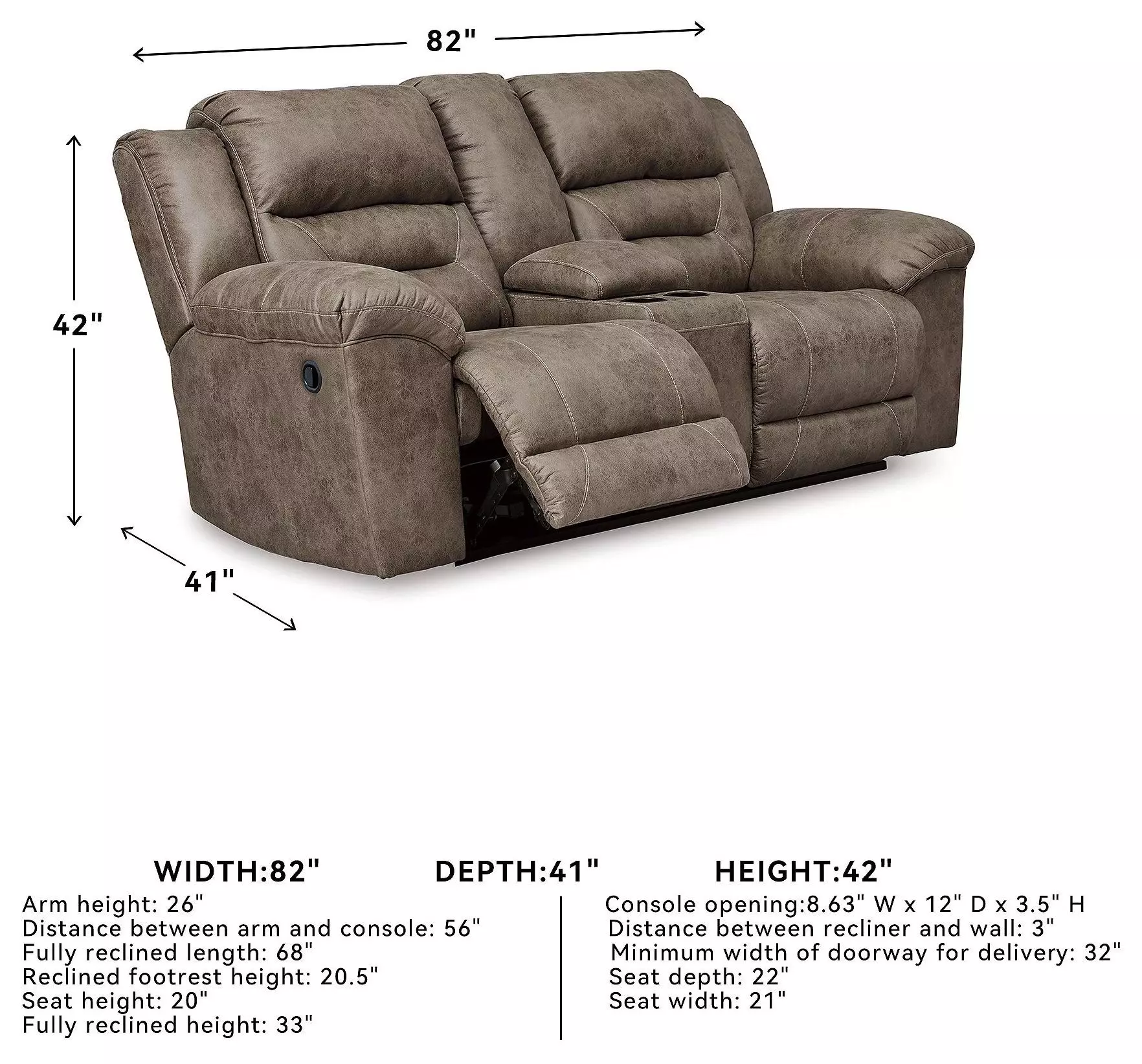 Stoneland Fossil 82" Reclining Console Loveseat