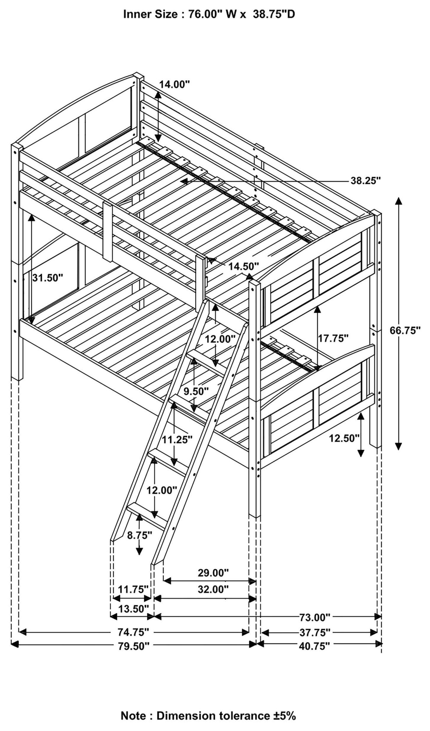 Flynn Weathered Brown Twin Over Twin Bunk Bed with Matresses