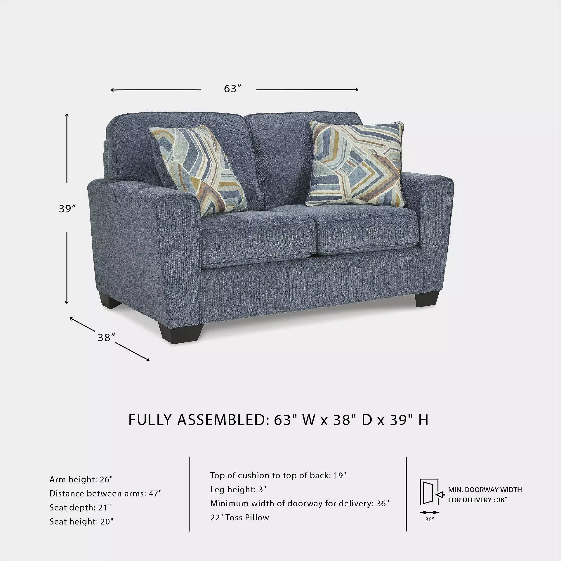 Cashton Blue 63" Loveseat