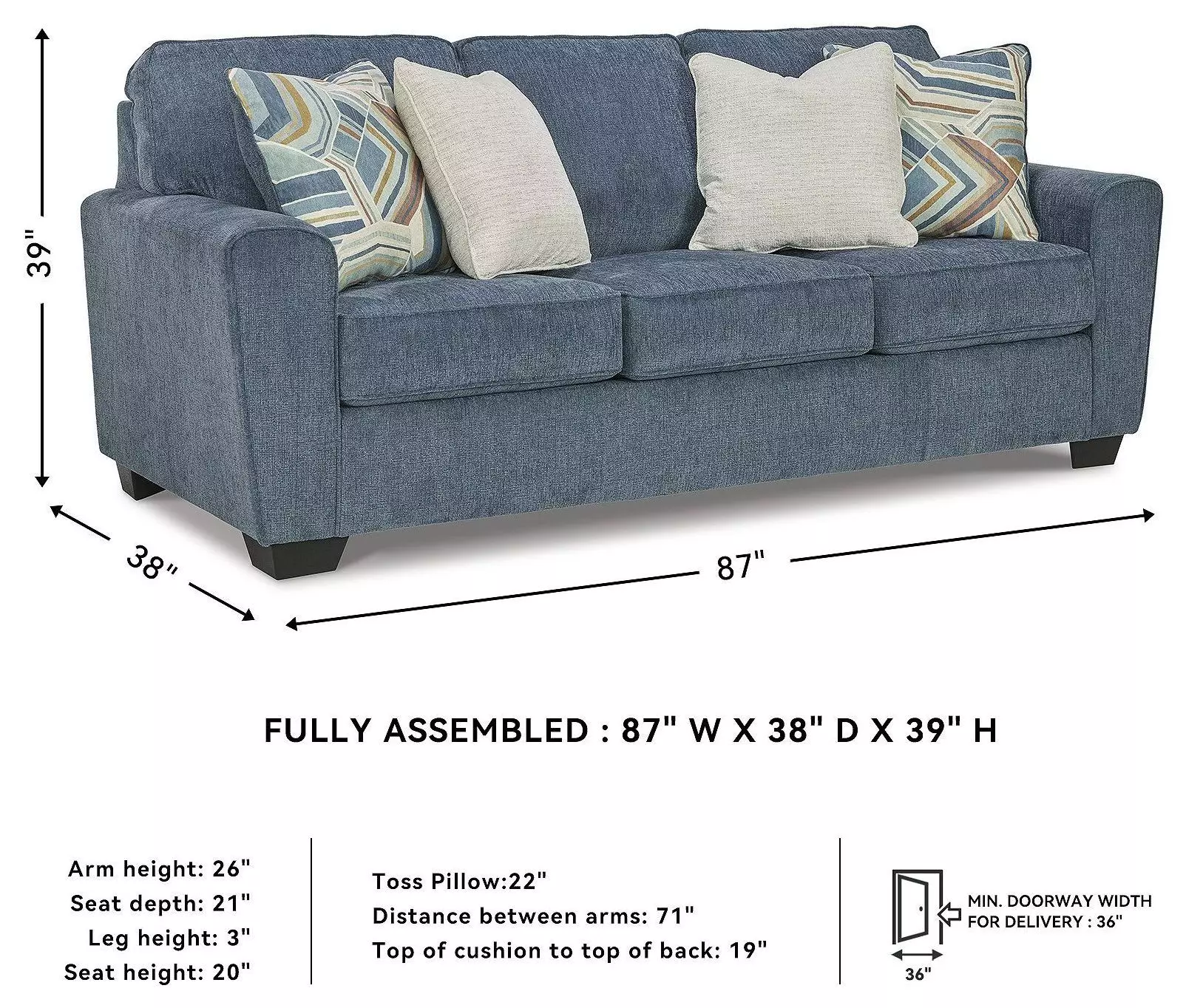 Cashton Blue 87" Sofa
