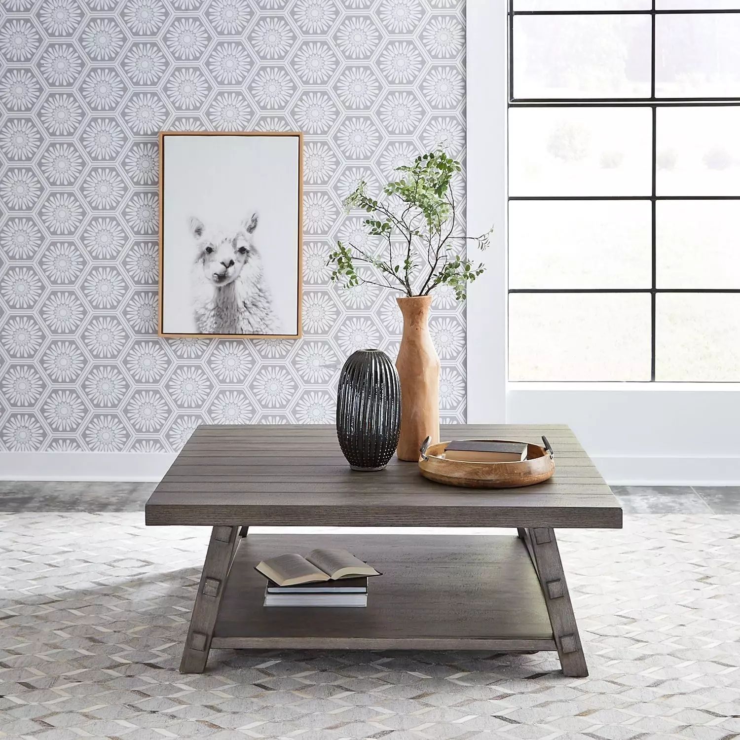 Modern Farmhouse Distressing Dusty Charcoal Charcoal Oversized Square Occasional Table Set
