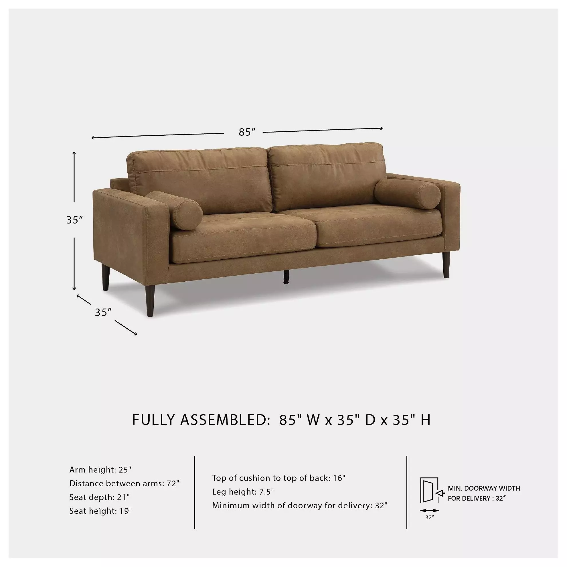 Telora Caramel 85" Sofa