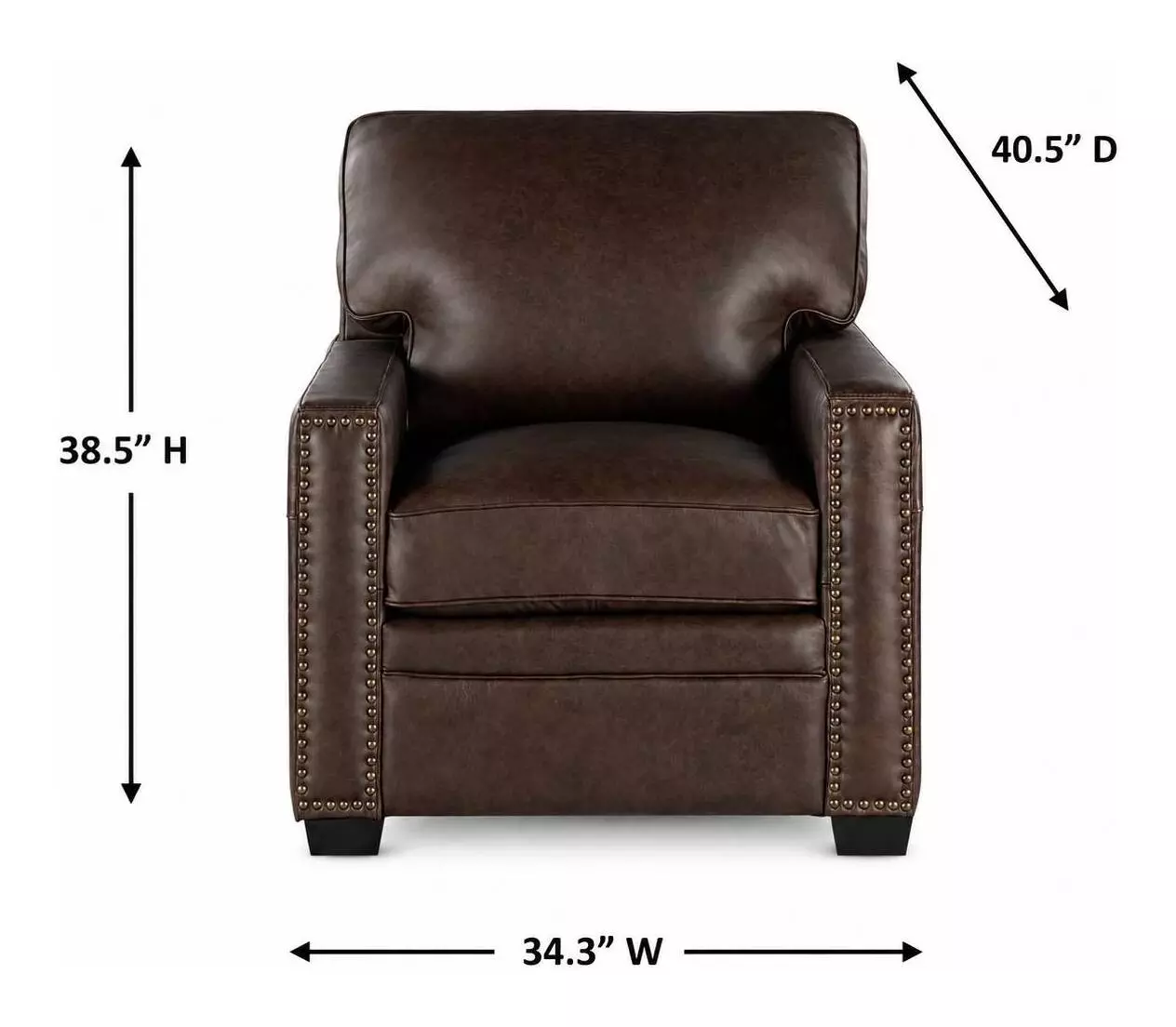 Dawson Brown Chestnut Leather Upholstered Accent Chair with Nailhead Trim