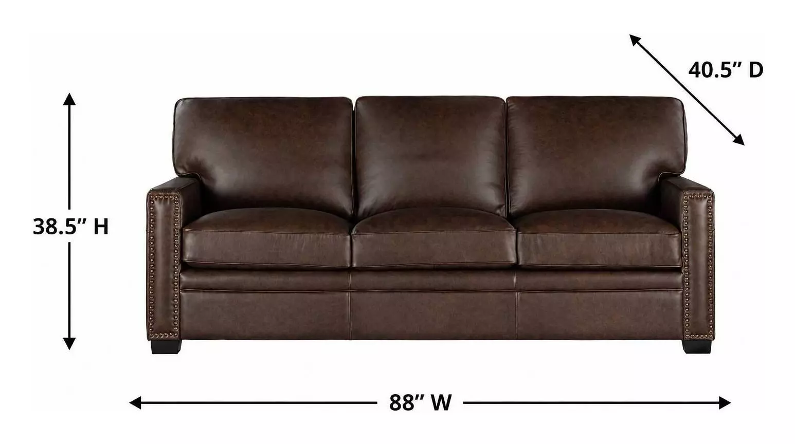 Dawson Brown Chestnut Leather 88" Sofa with Nailhead Trim