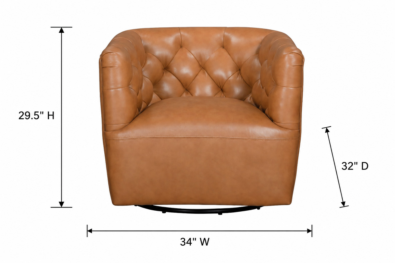 Mira Carmel Saddle Leather Upholstered Swivel Accent Chair