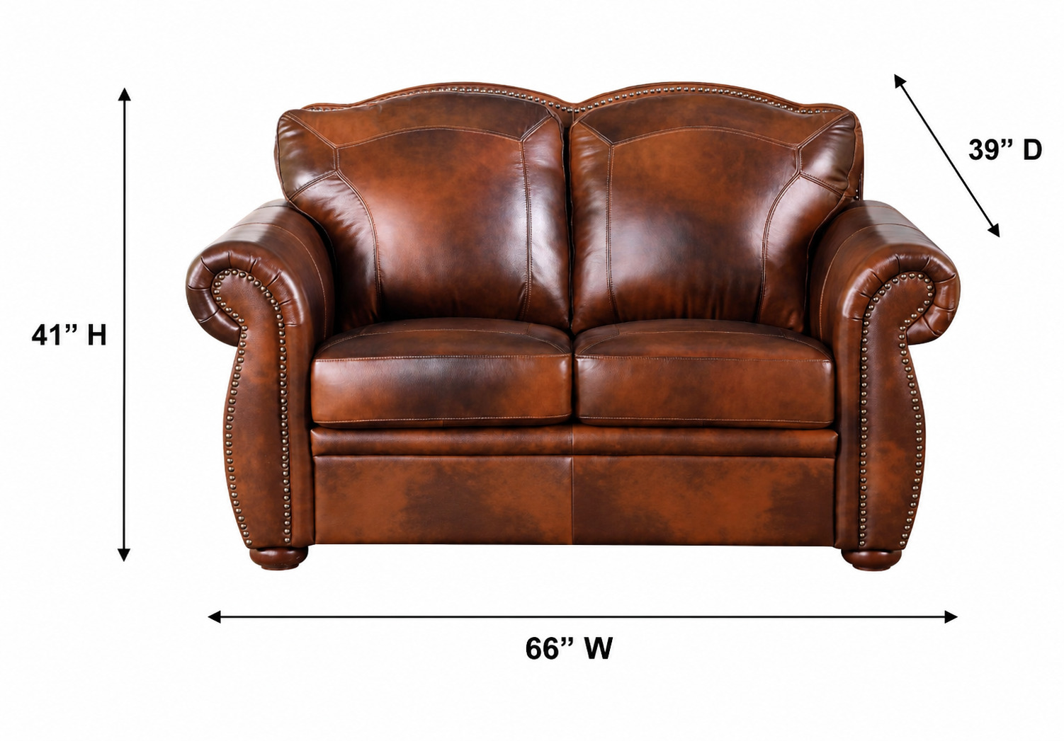 Arizona Marco Leather 66" Loveseat with Nailhead Trim