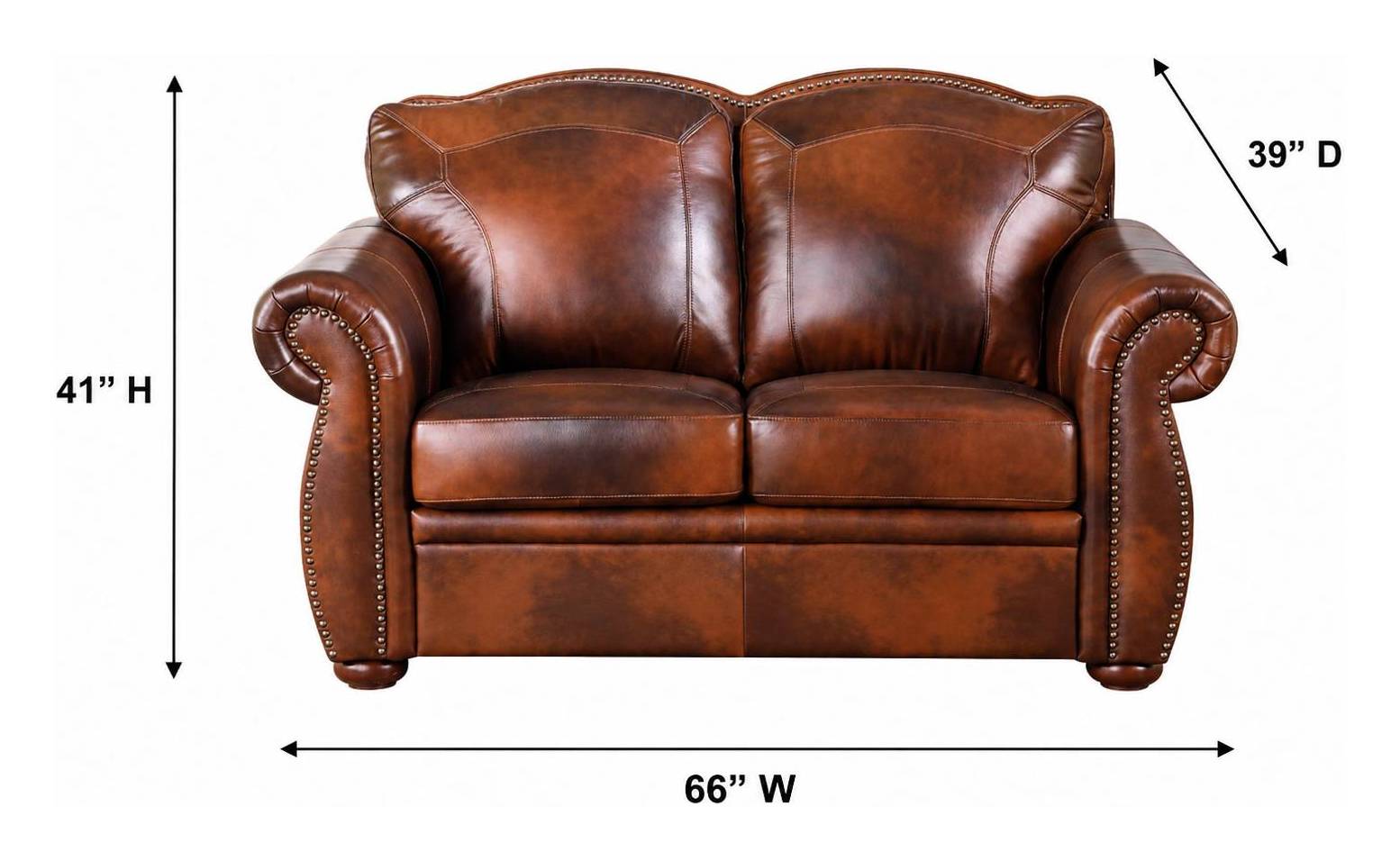 Arizona Marco Leather 66" Loveseat with Nailhead Trim