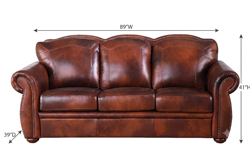 Arizona Marco Leather 89" Sofa with Nailhead Trim