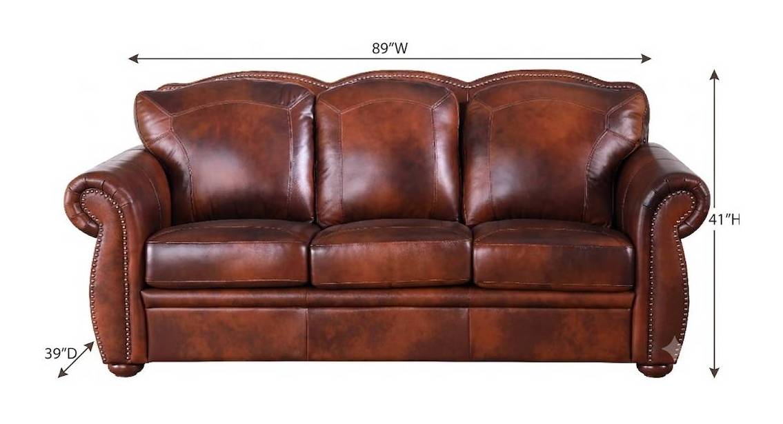 Ardentia Marco Leather 89" Sofa with Nailhead Trim