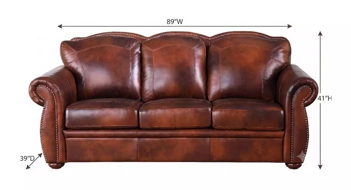 Ardentia Marco Leather 89" Sofa with Nailhead Trim