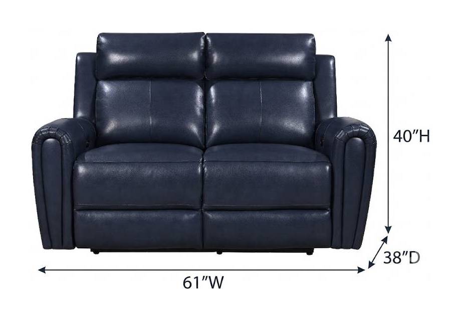 Jonathan Blue Leather 61" Lay Flat Power Reclining Loveseat with Power Headrest and USB Charging