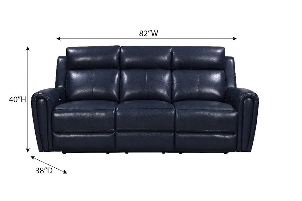 Jonathan Blue Leather 82" Lay Flat Power Reclining Sofa with Power Headrest and USB Charging