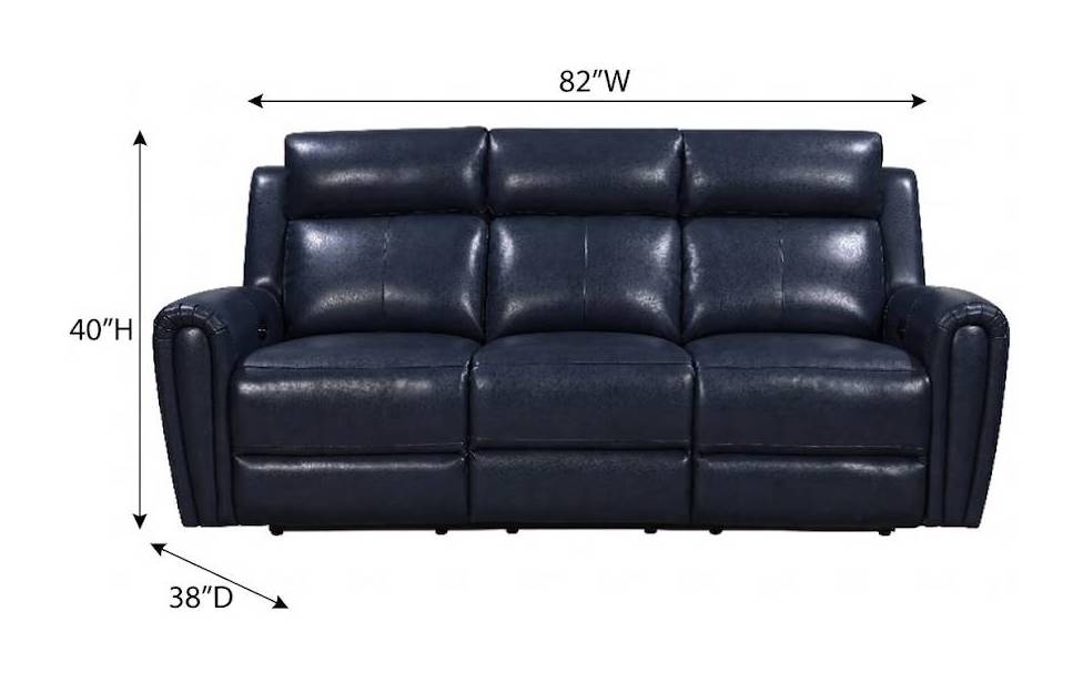 Jonathan Blue Leather 82" Lay Flat Power Reclining Sofa with Power Headrest and USB Charging