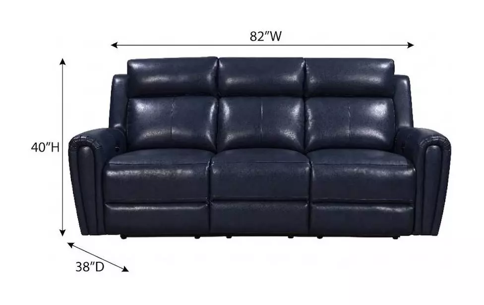 Jonathan Blue Leather 82" Lay Flat Power Reclining Sofa with Power Headrest and USB Charging