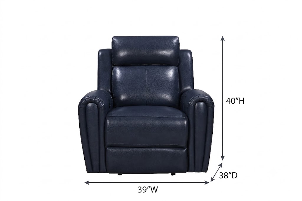 Jonathan Blue Leather Glider Power Recliner with Power Headrest and USB Charging