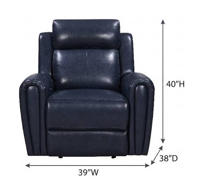 Jonathan Blue Leather Glider Power Recliner with Power Headrest and USB Charging