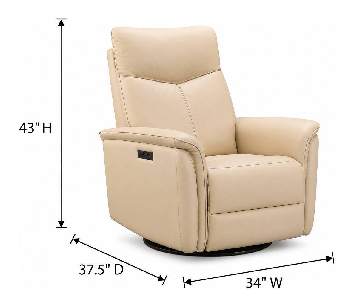 Inman Taupe Leather Swivel Glider Power Recliner with Power Headrest and USB Charging