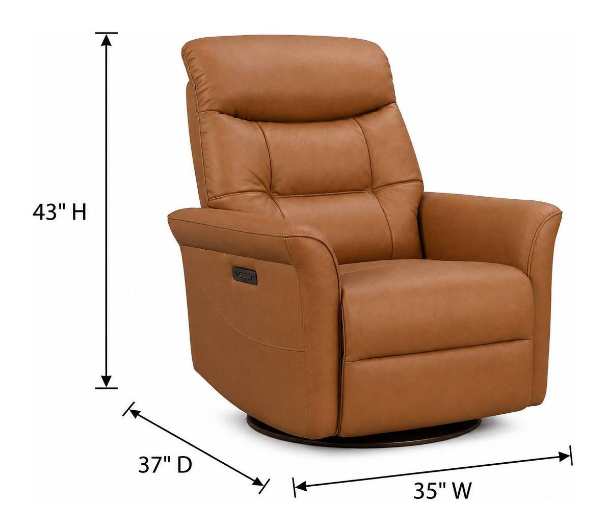 Jennings Camel Leather Swivel Glider Power Recliner with Power Headrest and USB Charging