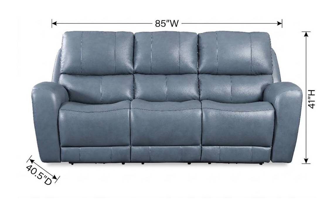 BelleAvenue Persian Blue Leather 85" Lay Flat Power Reclining Sofa with Power Headrest and USB Charging