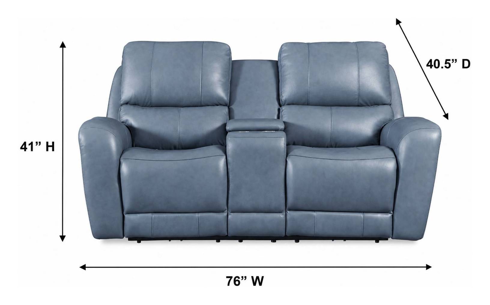 Bel Air Persian Blue Leather 76" Lay Flat Power Reclining Console Loveseat with Power Headrest and USB Charging