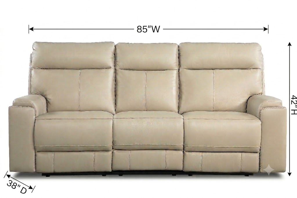 Bryant Taupe Leather 85" Lay Flat Power Reclining Sofa with Power Headrest and USB Charging