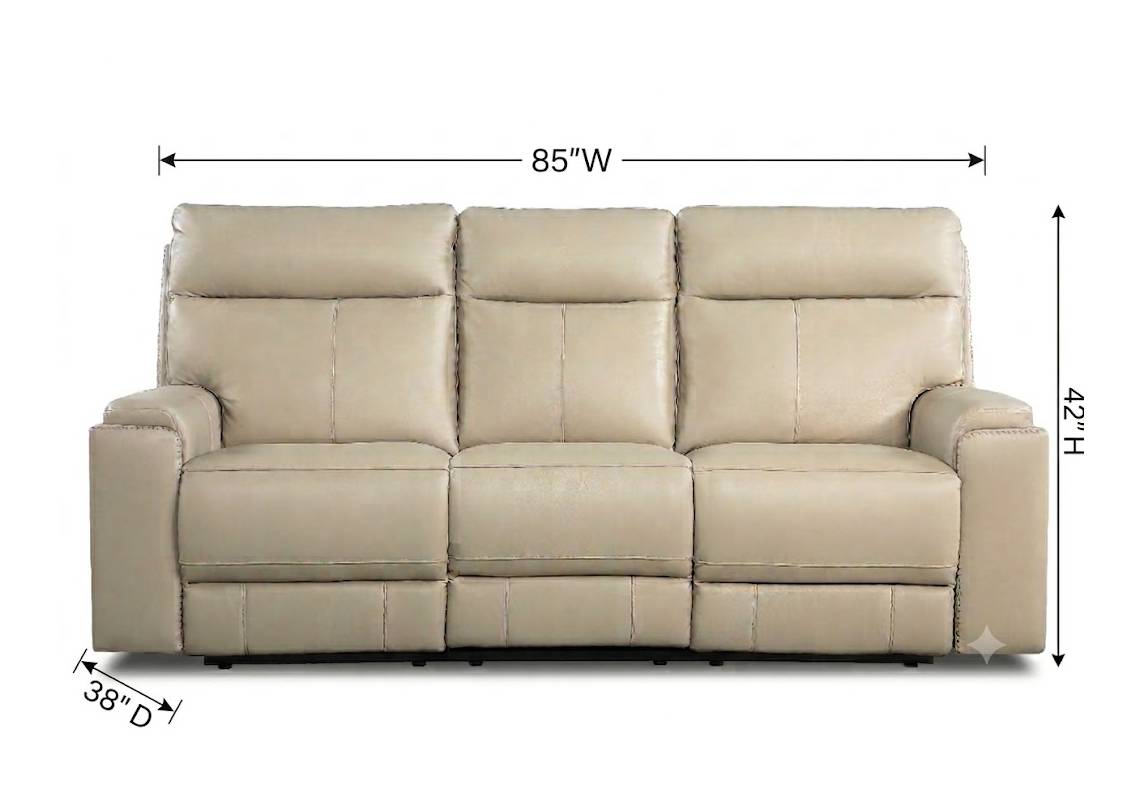 Bryant Taupe Leather 85" Lay Flat Power Reclining Sofa with Power Headrest and USB Charging