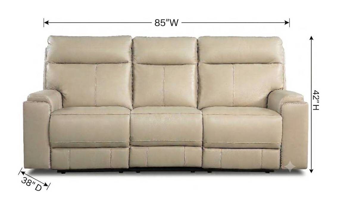 Bryluxe Taupe Leather 85" Lay Flat Power Reclining Sofa with Power Headrest and USB Charging