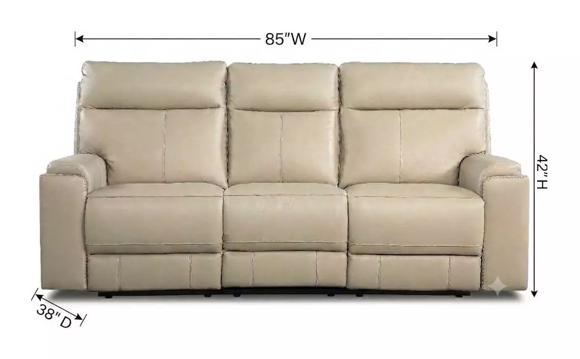Bryluxe Taupe Leather 85" Lay Flat Power Reclining Sofa with Power Headrest and USB Charging