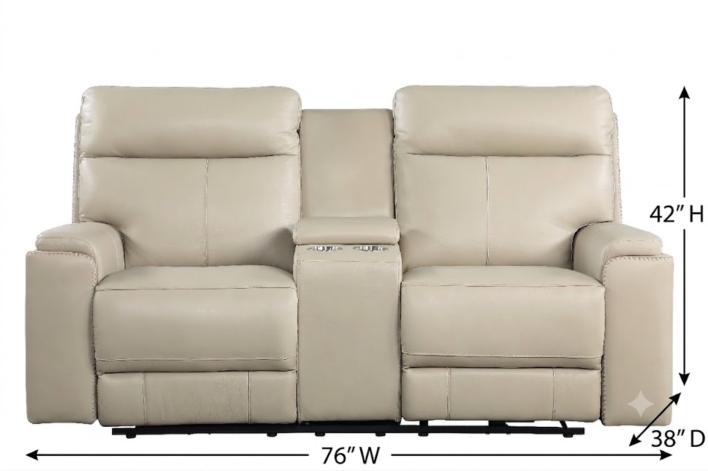 Bryant Taupe Leather 76" Lay Flat Power Reclining Console Loveseat with Power Headrest and USB Charging