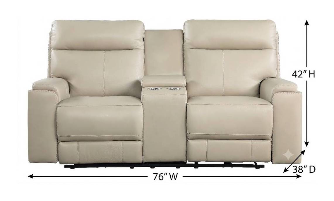 Bryant Taupe Leather 76" Lay Flat Power Reclining Console Loveseat with Power Headrest and USB Charging