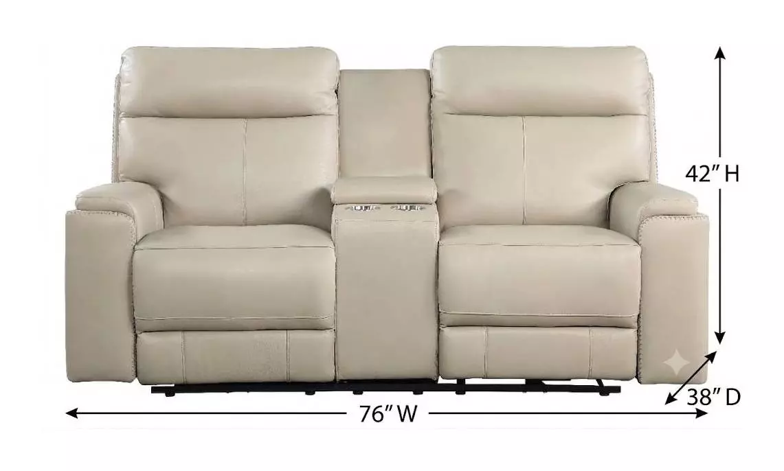 Bryluxe Taupe Leather 76" Lay Flat Power Reclining Console Loveseat with Power Headrest and USB Charging