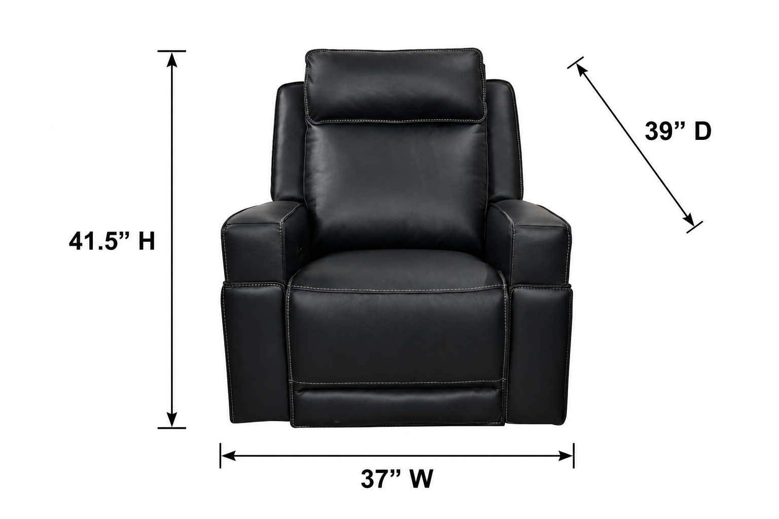 Valley Black Leather Glider Power Recliner with Power Headrest and USB Charging