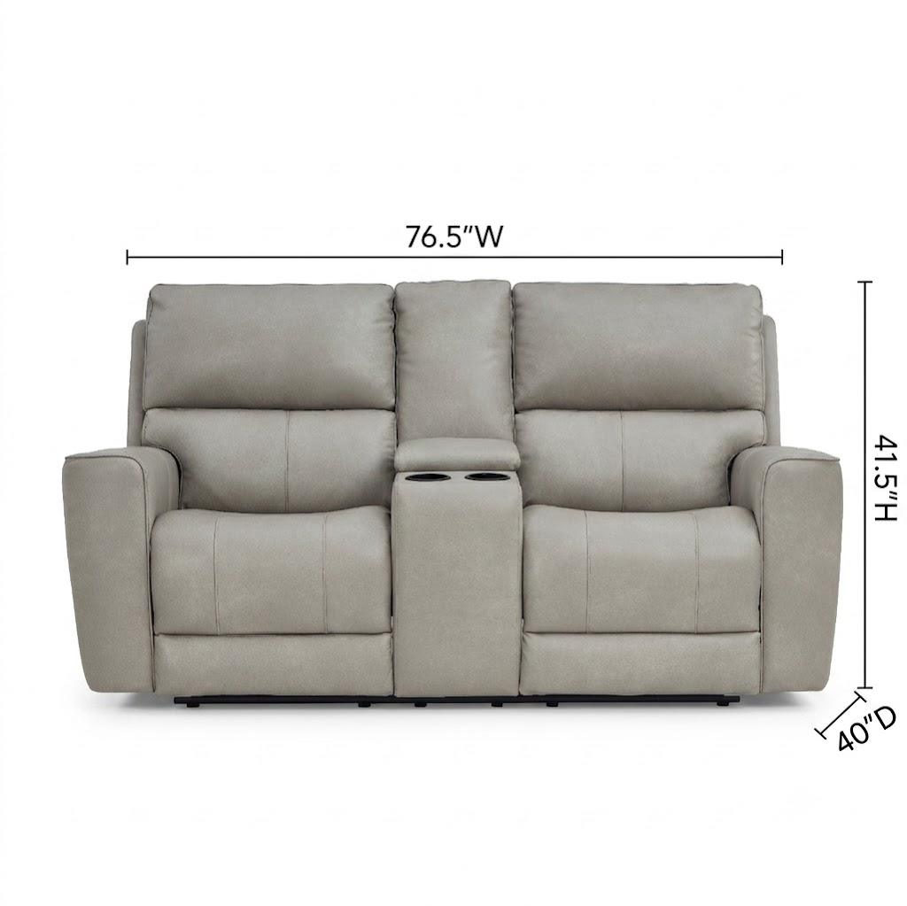 Laredo Cement Leather 77" Zero Gravity Power Reclining Console Loveseat with Power Headrest and USB Charging