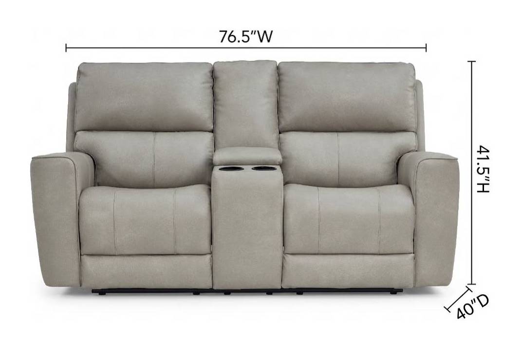 Laredo Cement Leather 77" Zero Gravity Power Reclining Console Loveseat with Power Headrest and USB Charging