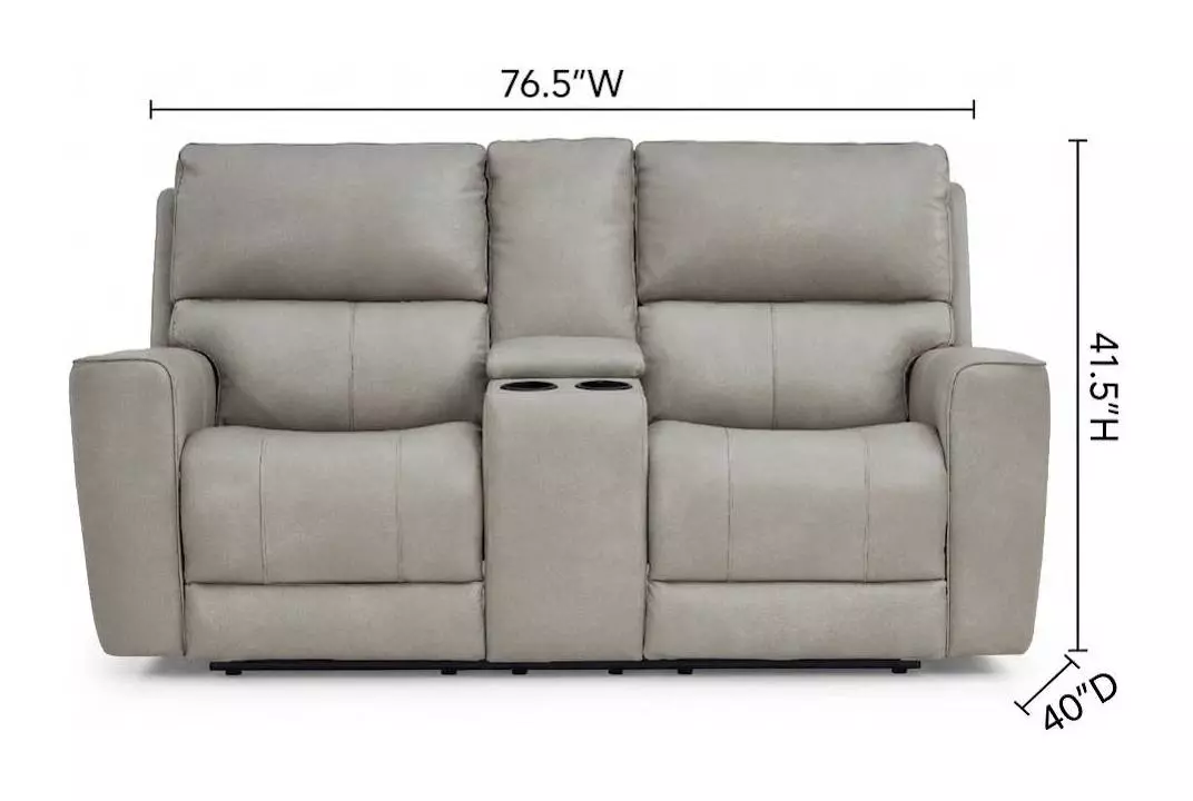 Laredo Cement Leather 77" Zero Gravity Power Reclining Console Loveseat with Power Headrest and USB Charging