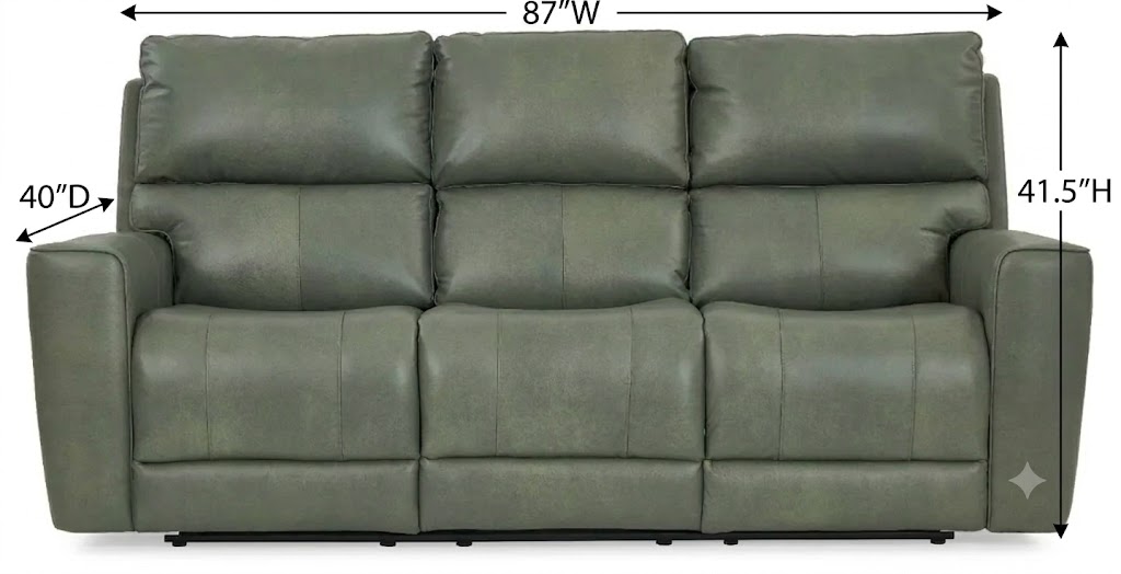 Lioran Sage Moss Leather 87" Zero Gravity Power Reclining Sofa with Fold Down Center Console and USB Charging