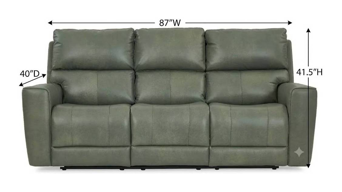 Laredo Sage Moss Leather 87" Zero Gravity Power Reclining Sofa with Fold Down Center Console and USB Charging