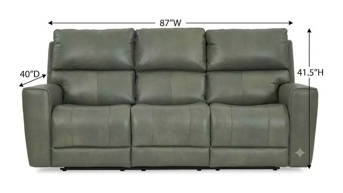 Laredo Sage Moss Leather 87" Zero Gravity Power Reclining Sofa with Fold Down Center Console and USB Charging