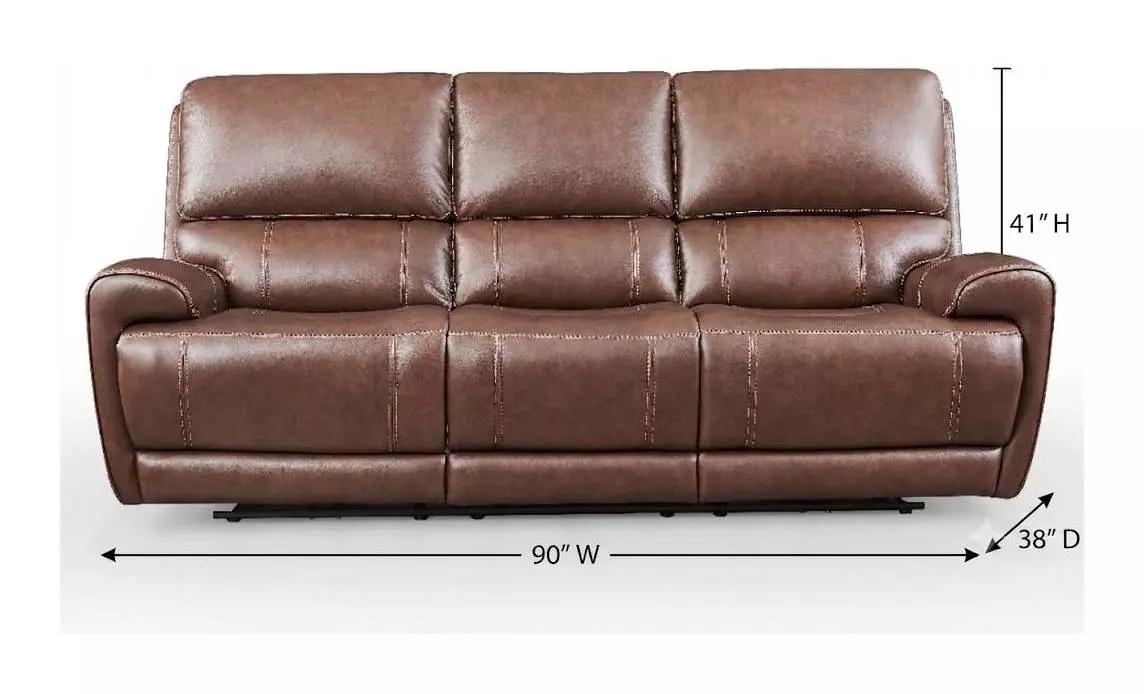 Highland Brown Coffee Leather 90" Zero Gravity Power Reclining Sofa with Power Headrest and USB Charging