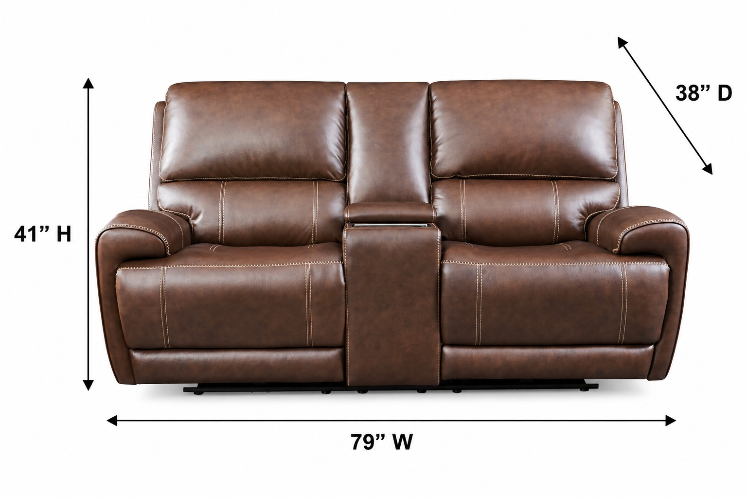 Highland Brown Coffee Leather 79" Zero Gravity Power Reclining Console Loveseat with Power Headrest and USB Charging