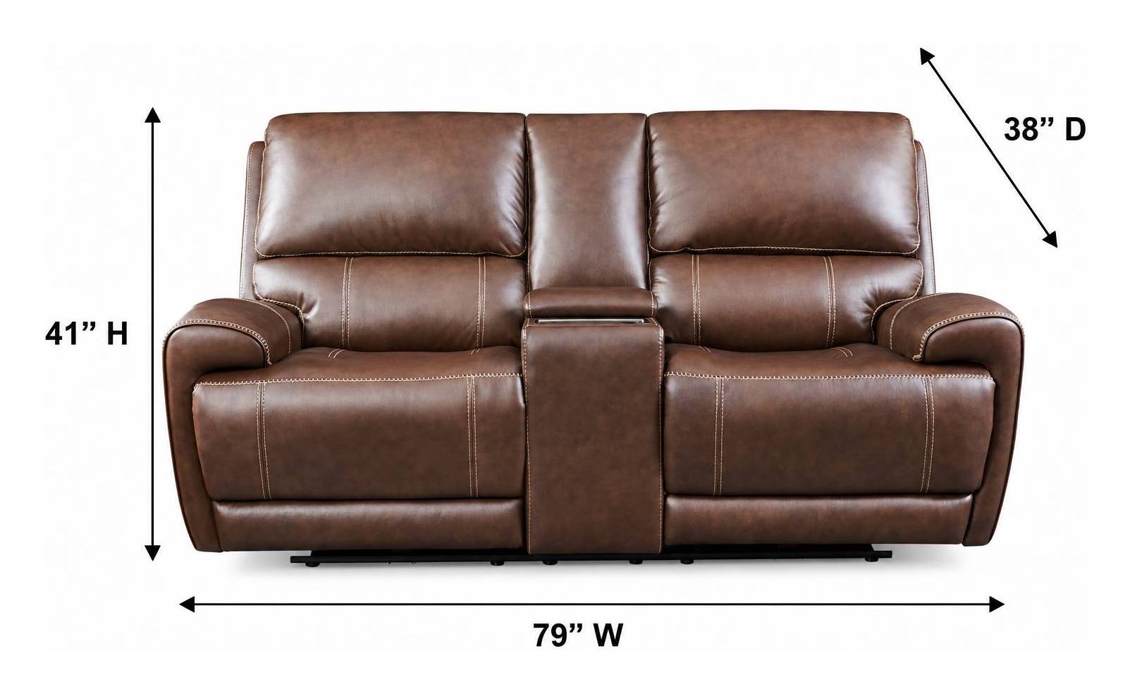 Highland Brown Coffee Leather 79" Zero Gravity Power Reclining Console Loveseat with Power Headrest and USB Charging
