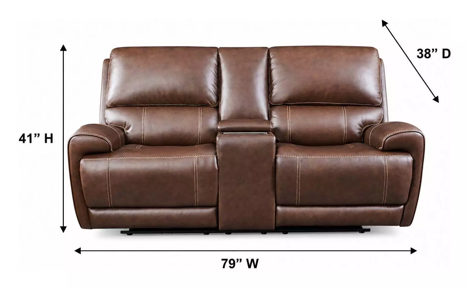 Highland Brown Coffee Leather 79" Zero Gravity Power Reclining Console Loveseat with Power Headrest and USB Charging