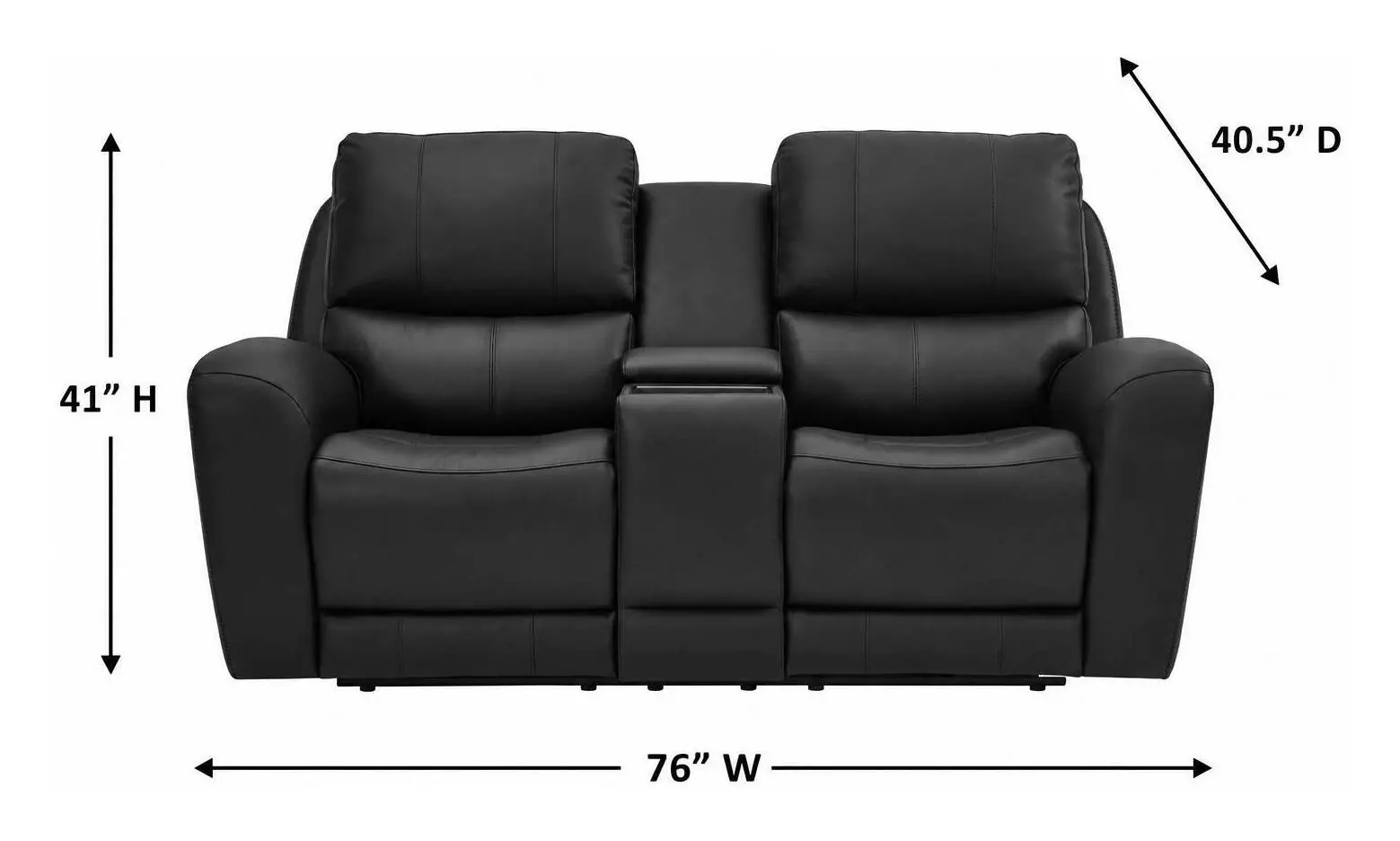Bella Verona Black Leather 76" Zero Gravity Power Reclining Loveseat with Console and USB Charging